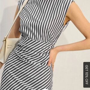 Commense Black and White Striped Midi Dress